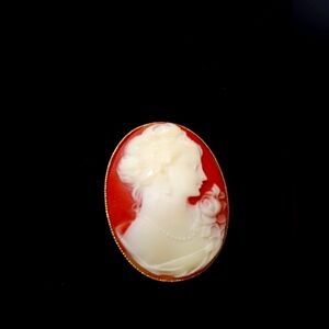 Vintage Cameo Brooch Gold Tone New On Original Card Made In Japan